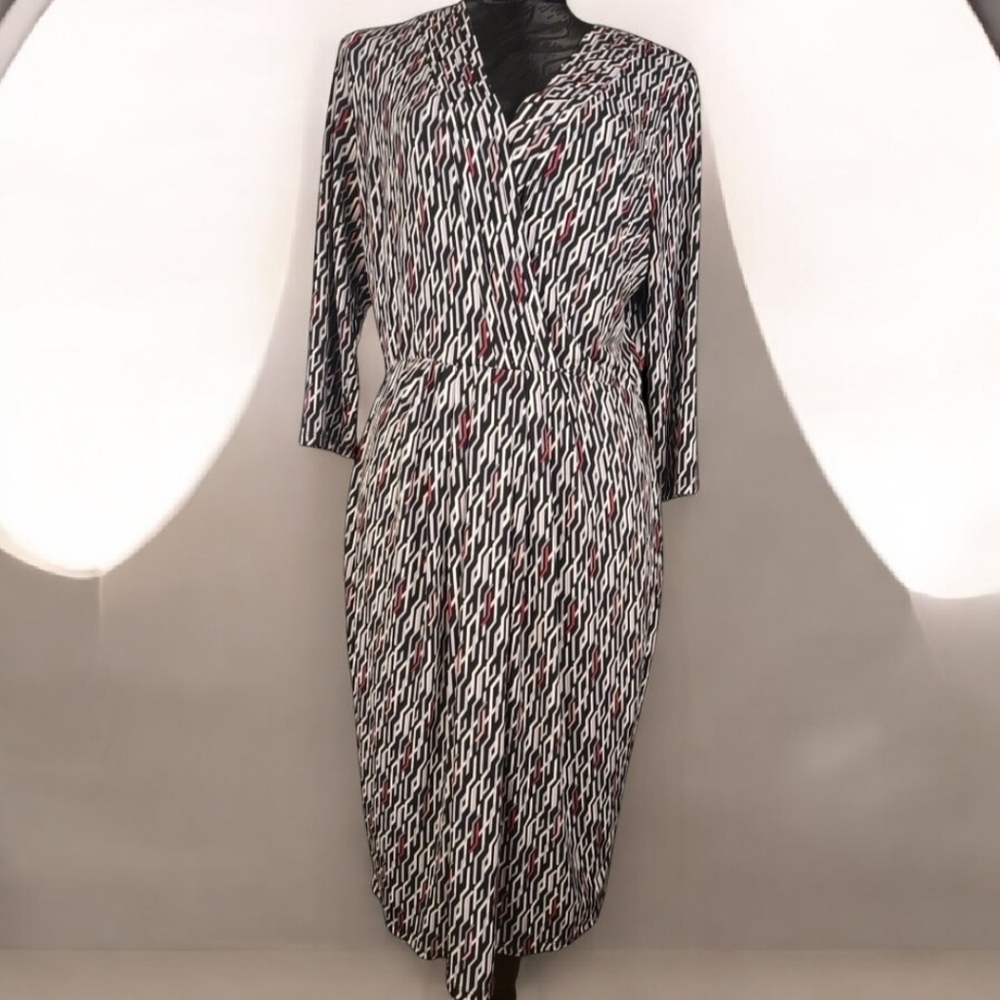 White House Black Market Mock Wrap Mini Geometric Print Dress Womens Size Medium - Picture 3 of 12